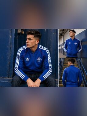 Adidas Royal Blue Chelsea CFC Track Jacket with White Stripes